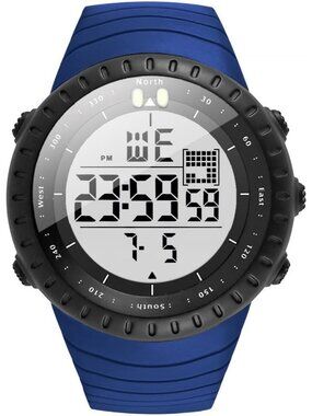Men's Blue White Analog Quartz Sports Outdoor Waterproof Military Digital Watch